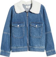 Rails Cheyenne Faux Shearling Collar Denim Zip-Up Utility Jacket