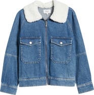 Rails Cheyenne Faux Shearling Collar Denim Zip-Up Utility Jacket
