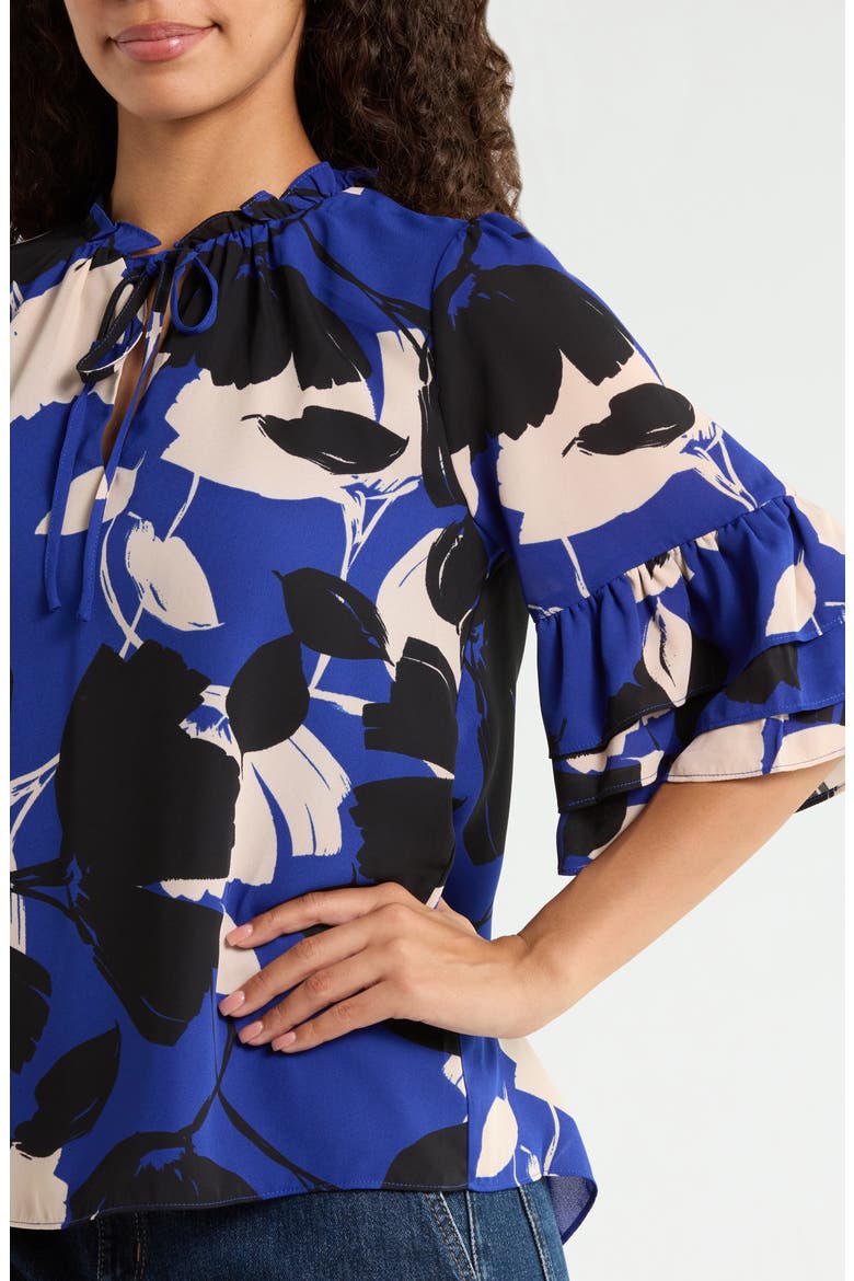 Anthem Floral Break Room Split Neck Top, Alternate, color, BLUE-BLACK
