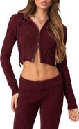 EDIKTED Ray Cable Knit Hooded Crop Cardigan