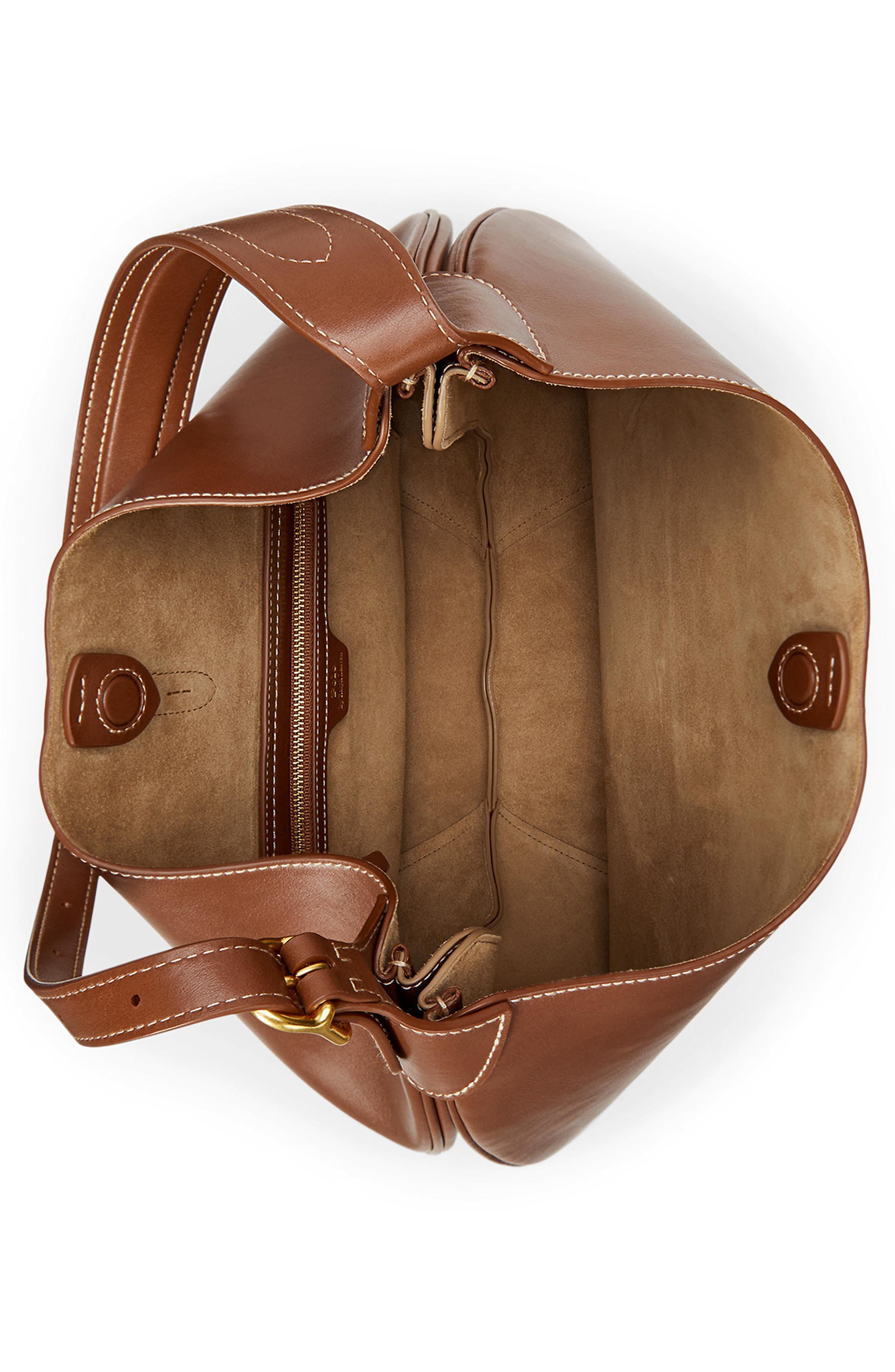 Large Polo ID Leather Shoulder Bag, Alternate, color, CUOIO