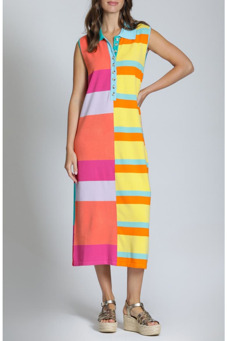 Stripe Polo Dress, Main, color, YELLOWPINK MULTI