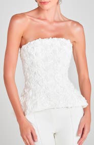 NADINE MERABI Phoebe Rosette Strapless Peplum Top
