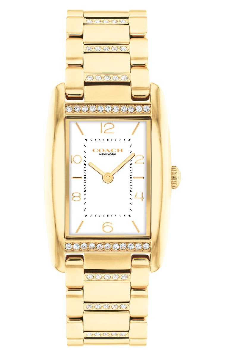 COACH Reese Crystal Rectangular Bracelet Watch, 24mm, Main, color, Gold