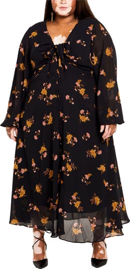 City Chic Mabel Floral Long Sleeve Chiffon Dress | Nordstromrack