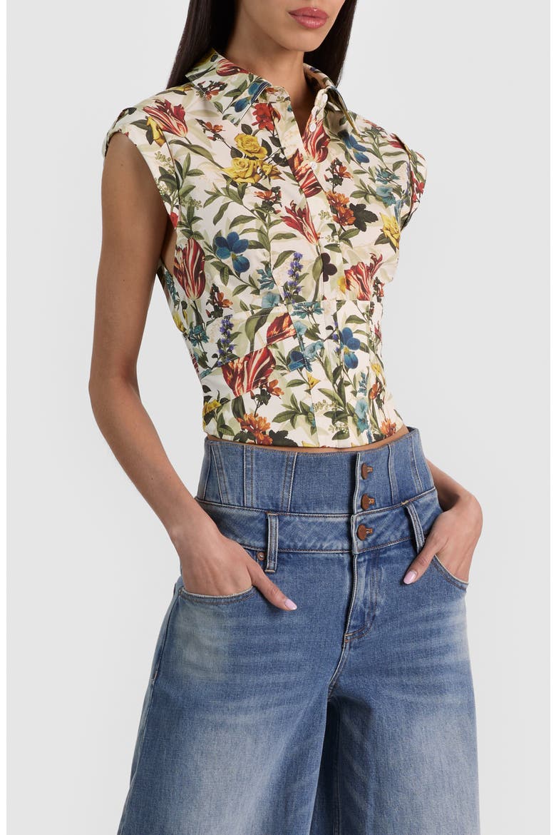 Kim Paneled Corset Top, Alternate, color, DESERT SPRIGS VANILLA