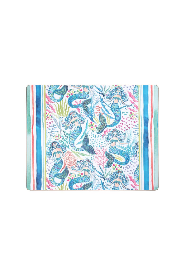 Mermaid Garden Hardboard Placemats Set of 6 Blue Quilted Placemats, 13" x 16", Main, color, Blue