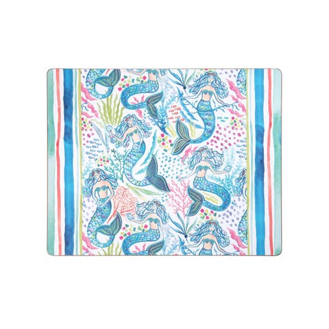 Mermaid Garden Hardboard Placemats Set of 6 Blue Quilted Placemats, 13" x 16"