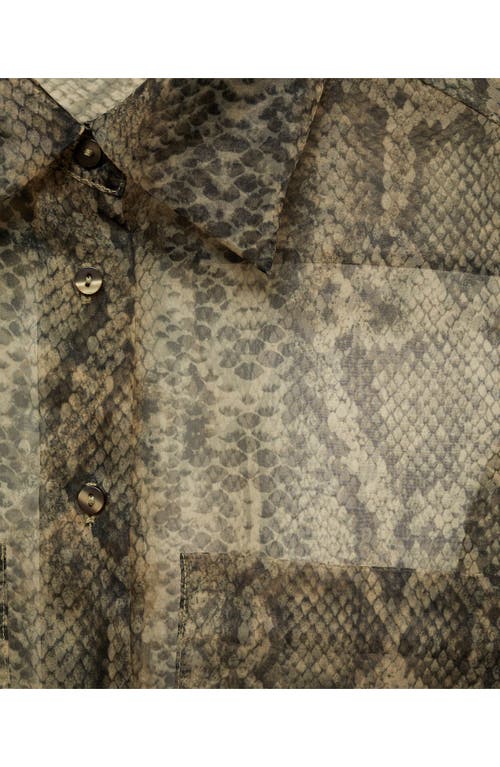 MANGO MANGO SNAKESKIN PRINT SEMISHEER ORGANZA BUTTON-UP SHIRT