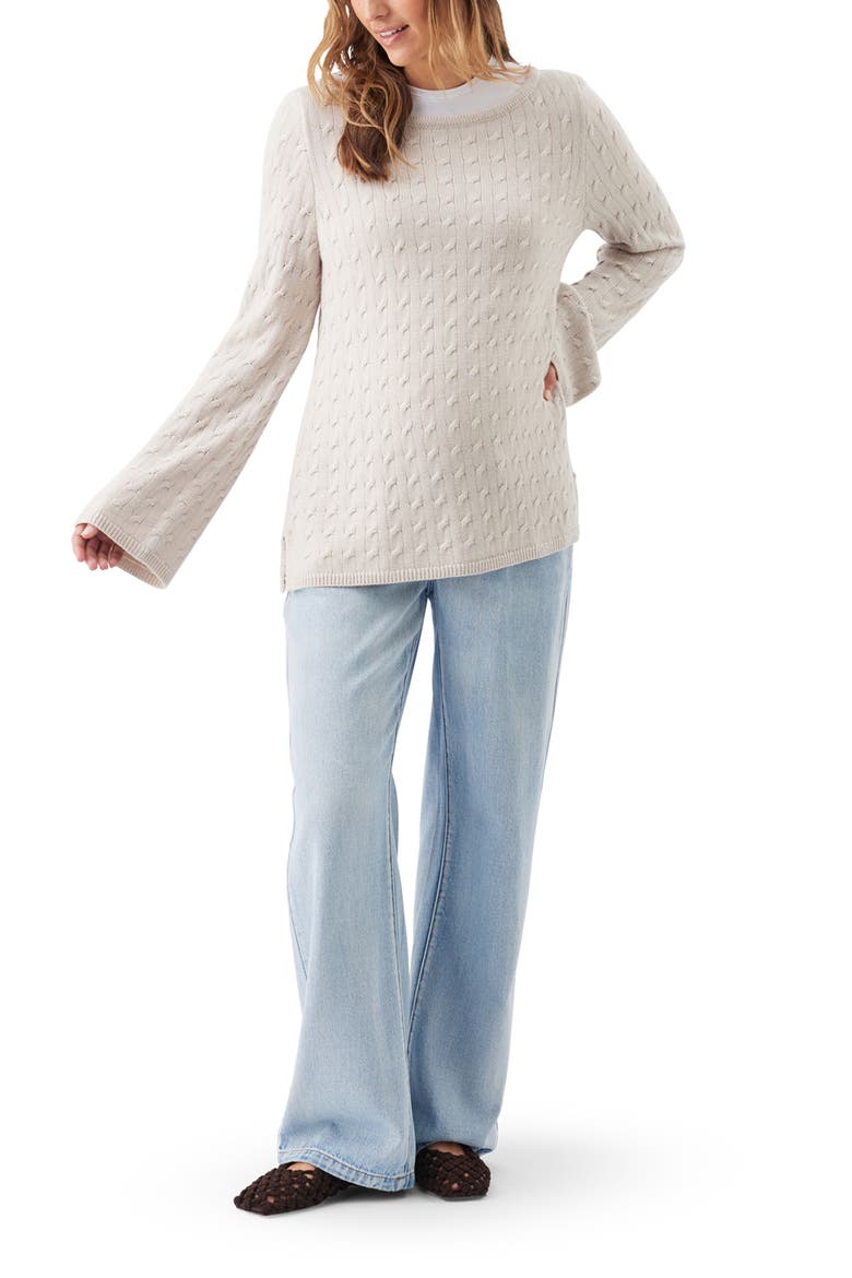 Carla Cable Maternity/Nursing Knit Sweater, Alternate, color, Fawn