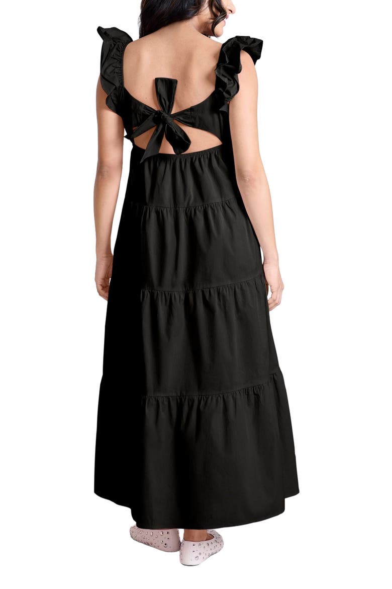 Ruffle Sleeve Tie-Back Maternity Maxi Dress, Alternate, color, Black