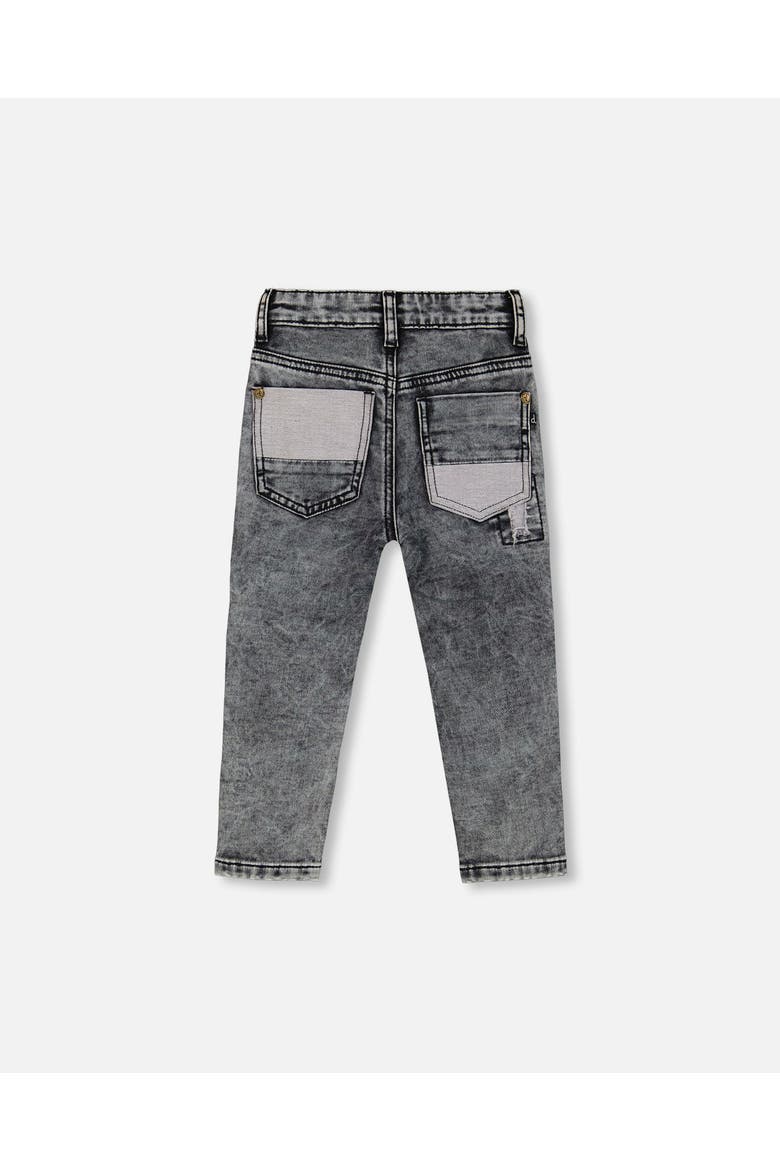 Boy's French Terry Black Denim Pants With Contrasting Patch, Alternate, color, Black Denim Textured