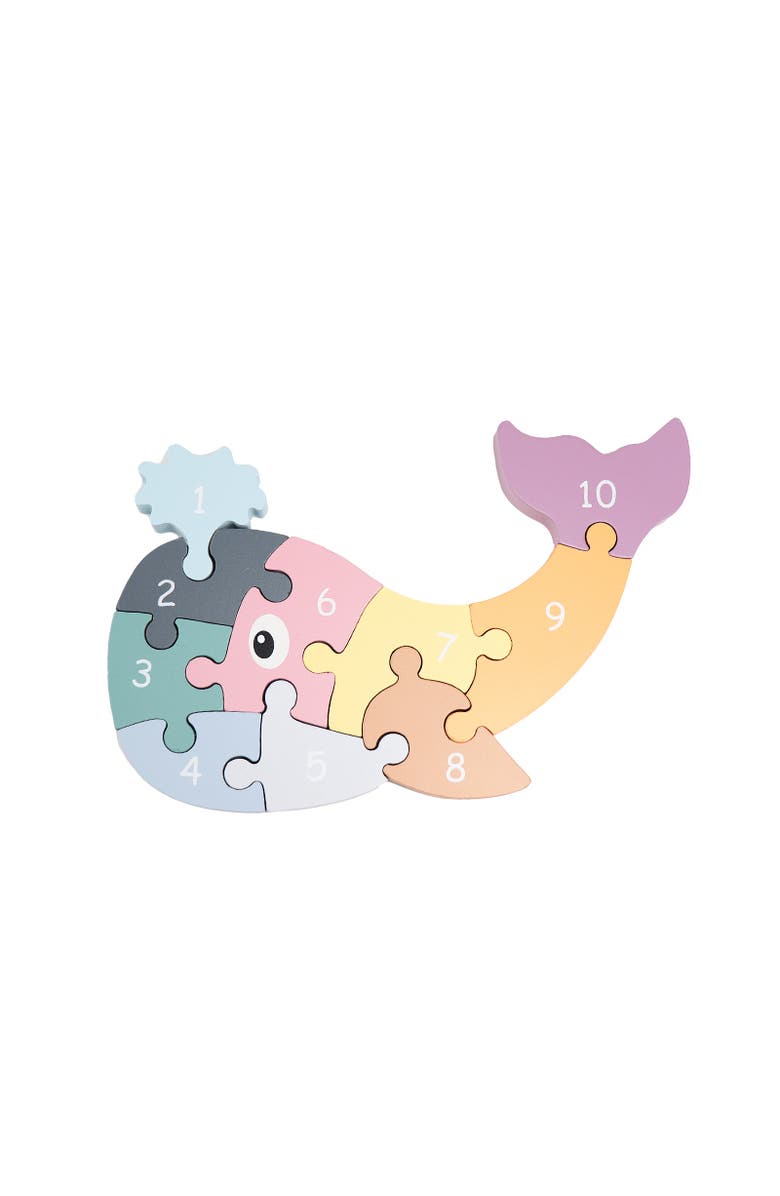 Leo & Friends Whale Puzzle, Solid Wood Colorful Number Whale-Shaped Puzzle, Main, color, Purple