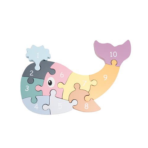 Whale Puzzle, Solid Wood Colorful Number Whale-Shaped Puzzle