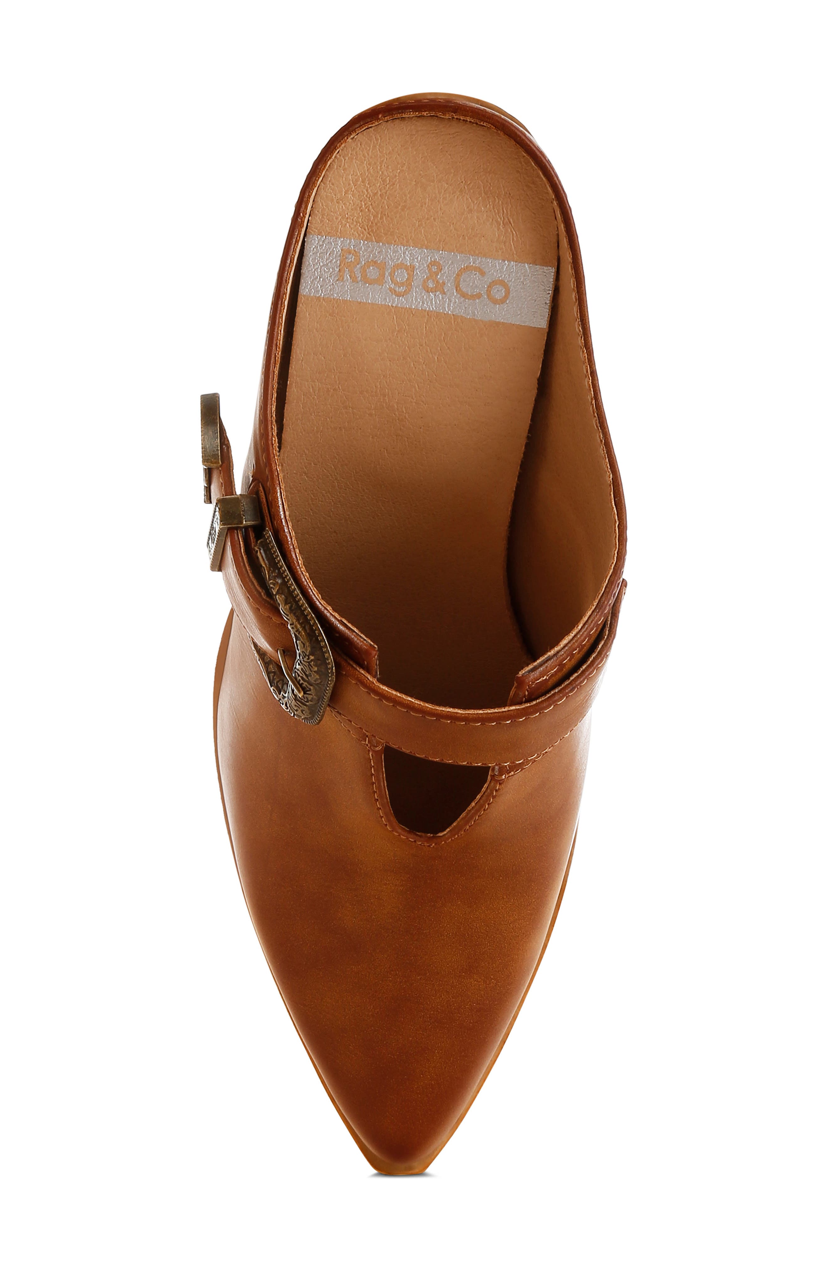 Rag & Co Holler Carved Buckle Mule, Alternate, color, Tan
