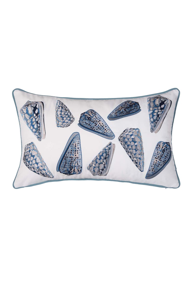 Royal Blue Coneshells Coastal Beach Embroidered Lumbar Throw Pillow, 12" x 21", Main, color, Blue