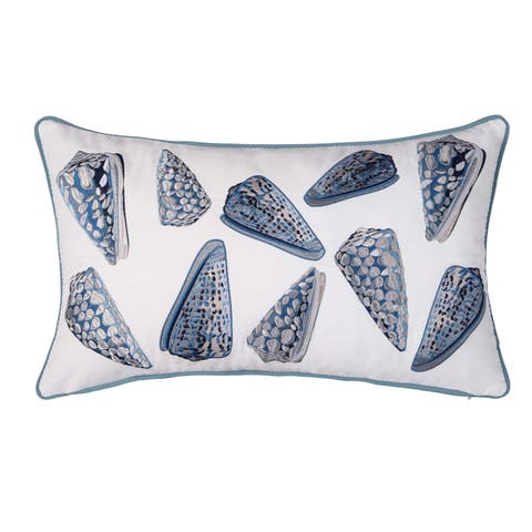 Royal Blue Coneshells Coastal Beach Embroidered Lumbar Throw Pillow, 12" x 21"