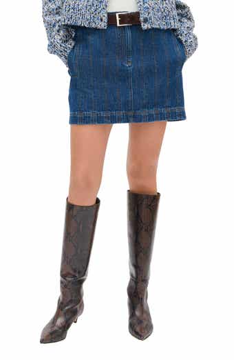 Garnet Topstitch Detail Denim Miniskirt