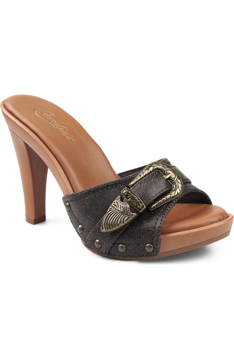 Candie's Federica Platform Slide Sandal, Main, color, Brown Leather