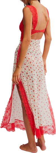 Suddenly Fine Floral Print Cutout Lace Trim Nightgown