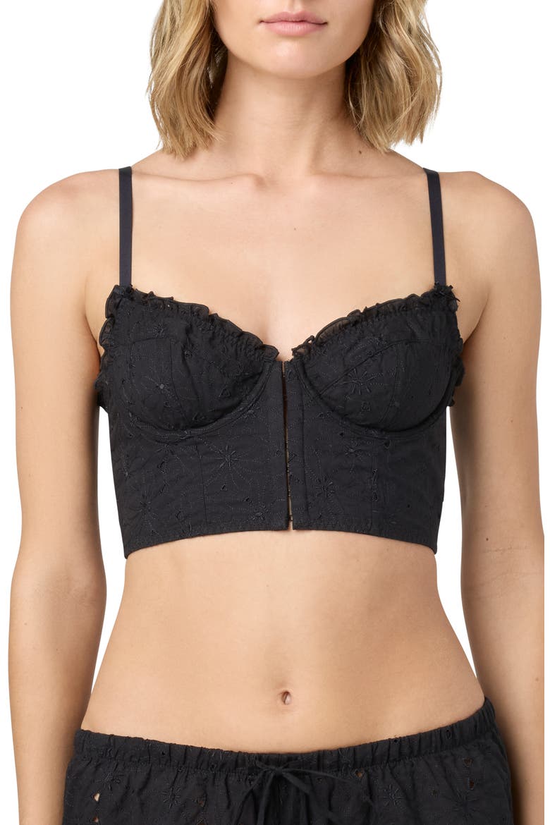 Embroidered Crop Cotton Top, Main, color, BLACK