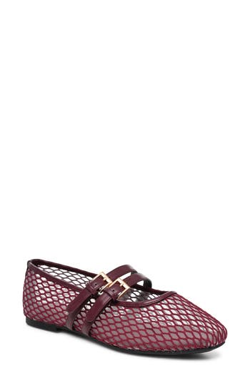 Nicole Miller Buckled Mesh Flat In Burgundy