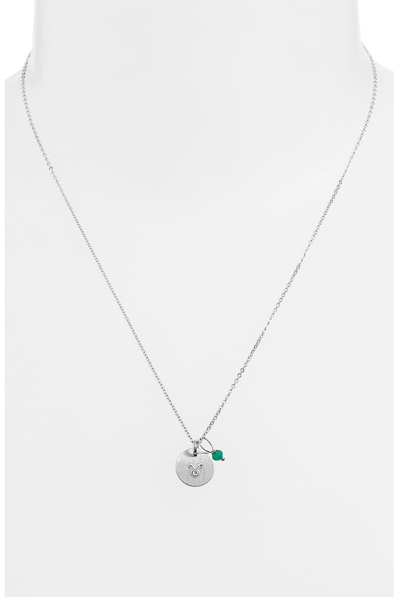 Semiprecious Birthstone Sterling Silver Zodiac Mini Disc Necklace, Alternate, color, TAURUS