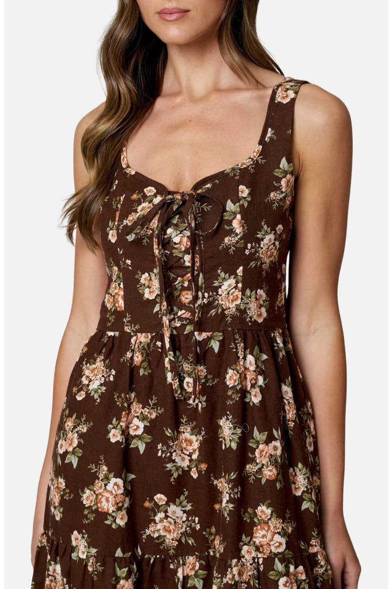 Tie Front Floral Midi Dress, Alternate, color, BROWN MULTI