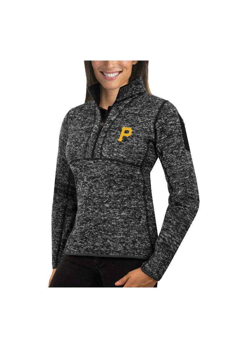 ANTIGUA Women's Antigua Heathered Black Pittsburgh Pirates Fortune Half-Zip Pullover Sweater, Main, color, 