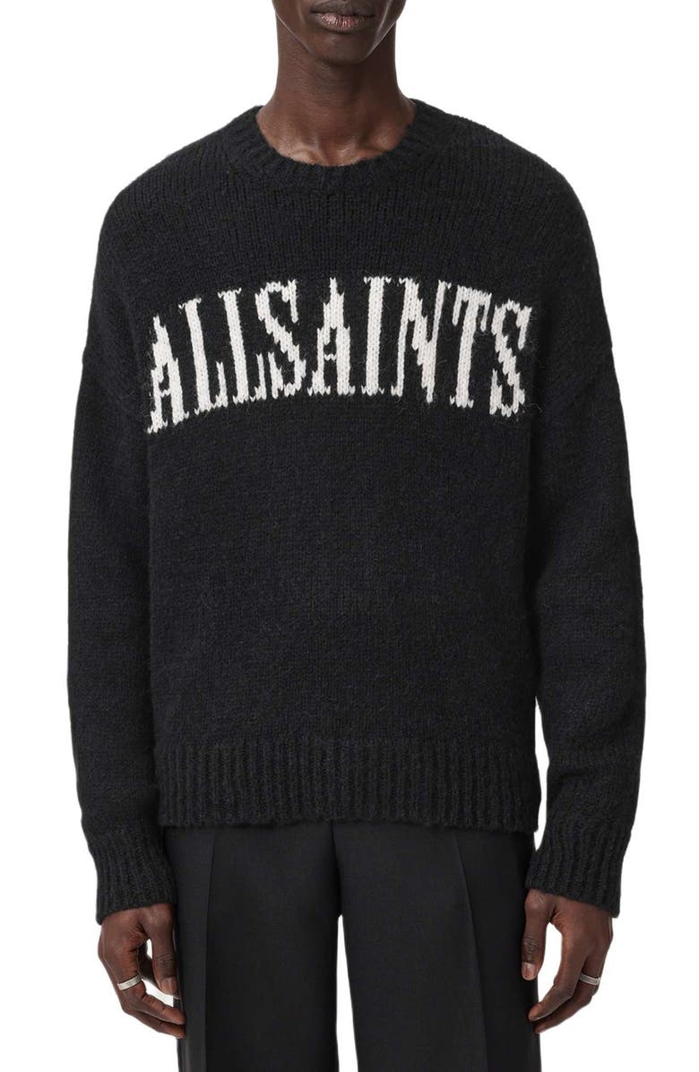 AllSaints Stoke Logo Crewneck Sweater, Main, color, Black/ Ecru White