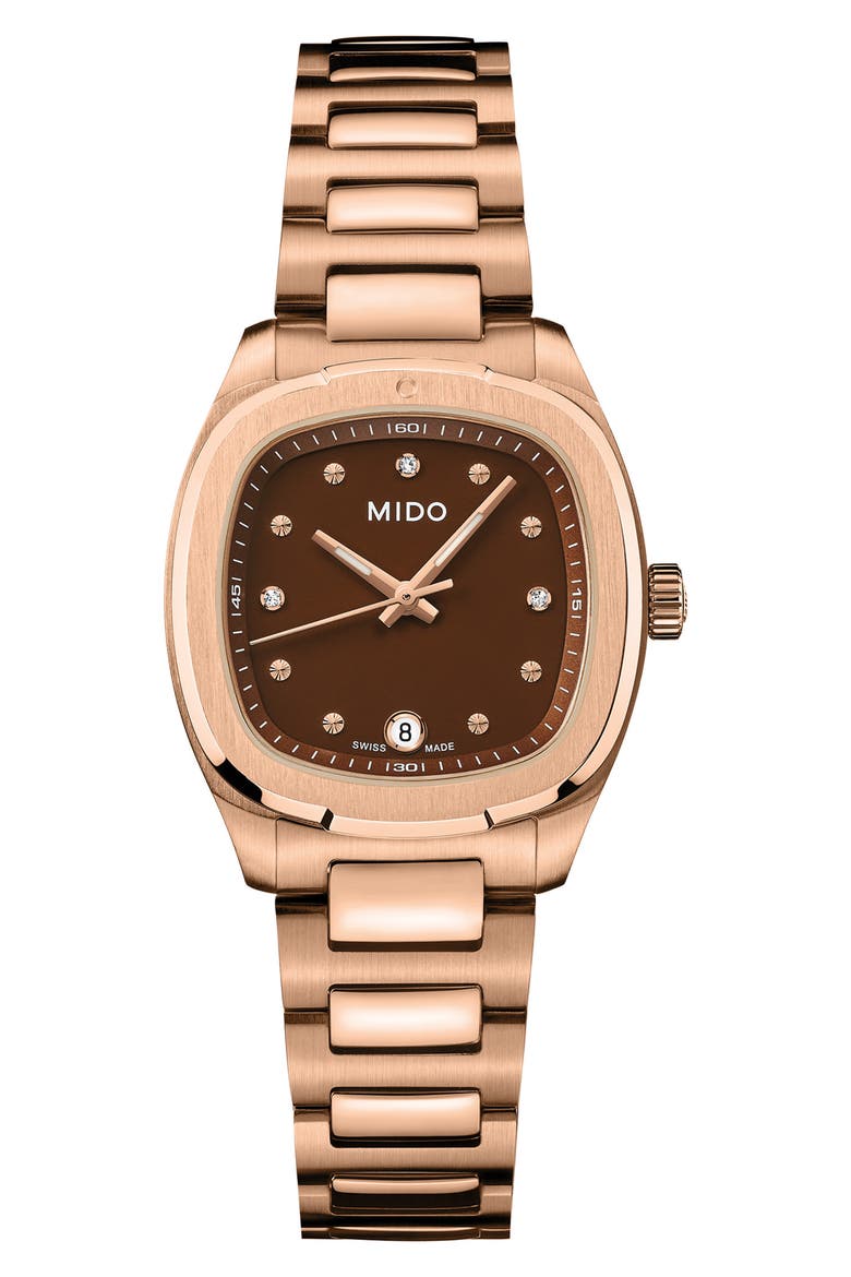 Multifort TV Diamond Bracelet Watch, 27.6mm x 28mm, Main, color, BROWN