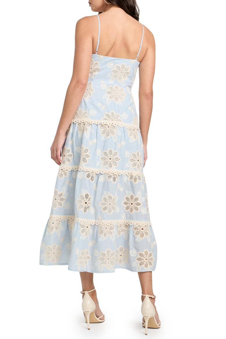 Tabitha Floral Embroidered Tiered Cotton Sundress, Alternate, color, BLUE