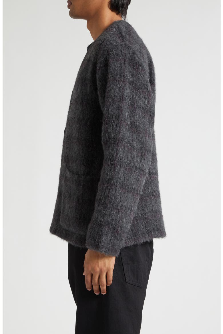 Fuzzy Check Wool & Alpaca Blend Cardigan, Alternate, color, FUZZED PLUM CHECK HAIRY WOOL