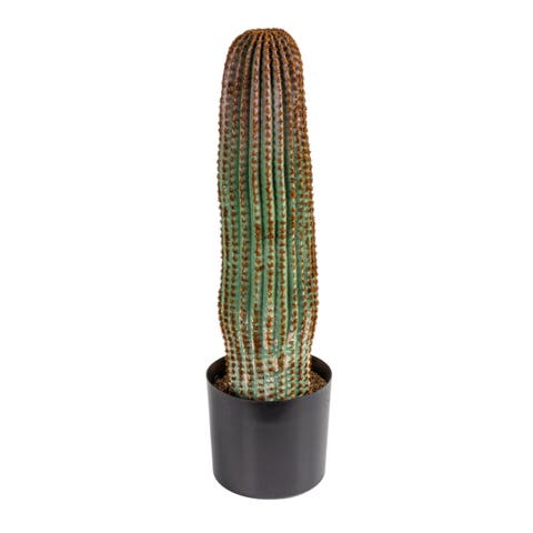 Round Faux Vatricania Cactus in Plastic Pot, Green
