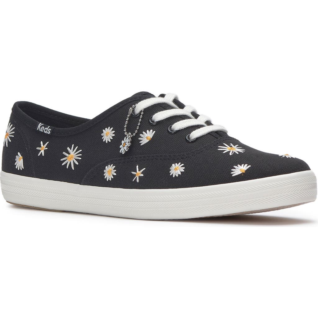 Keds Champion Black Canvas Embroidered Lace-up Sneakers In Black/snow White