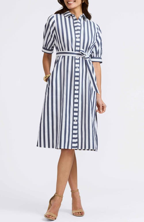 Foxcroft Esther Stripe Shirtdress In Navy/white
