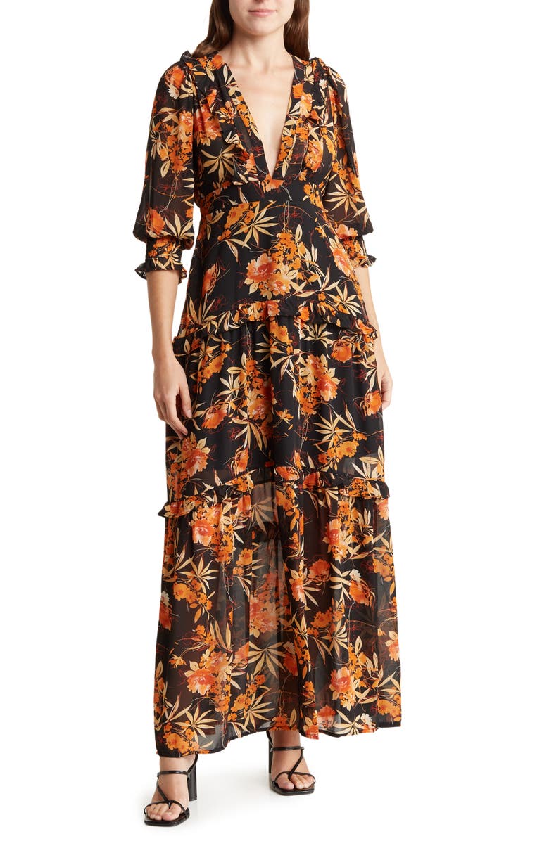 MELLODAY V-Neck Tiered Maxi Dress, Main, color,