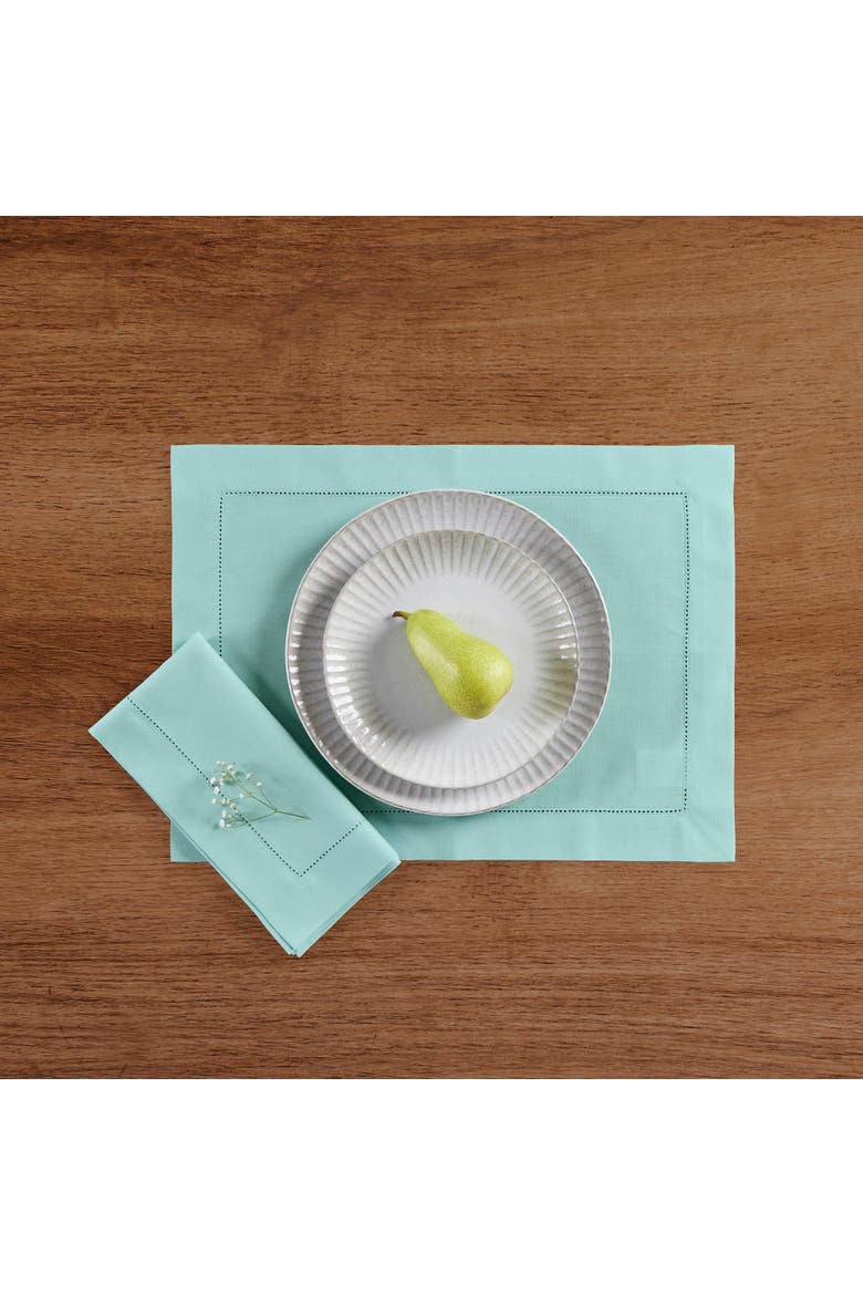 Cotton Linen Hemstitch Placemats Set of 4, 14 x 19", Alternate, color, Pastel Turquoise