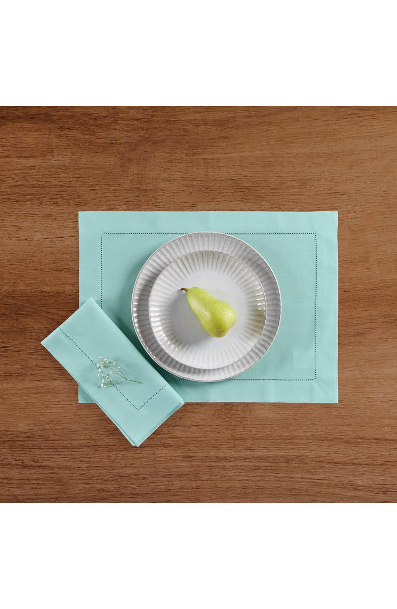 Solino Home Linen Dinner Napkins - Cotton Linen Hemstitch, 20" x 20", Alternate, color, Pastel Turquoise
