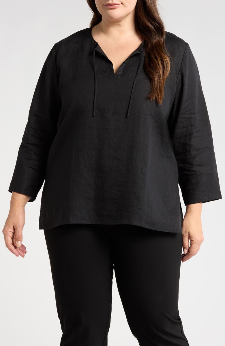 Eileen Fisher Split Neck Organic Linen Top, Main, color, 