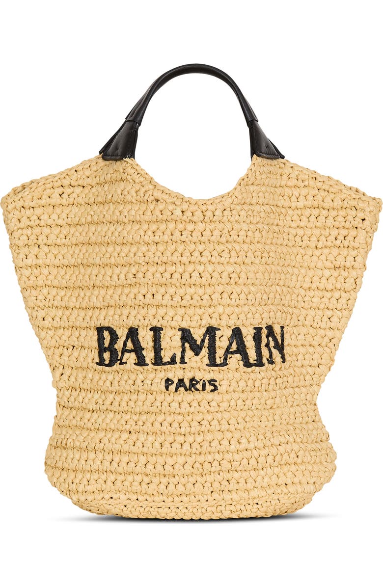 Balmain Mini Balmain crochet tote bag, Main, color, Beige