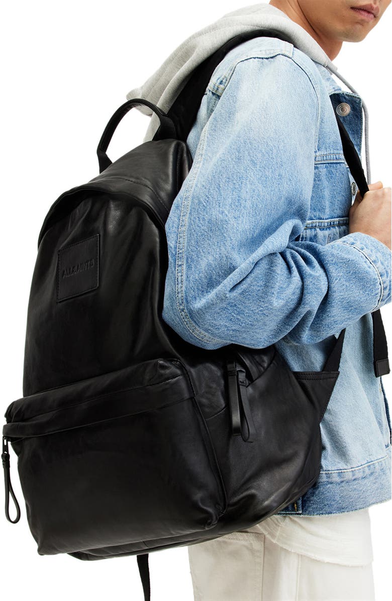 AllSaints Carabiner Leather Backpack, Alternate, color, Black