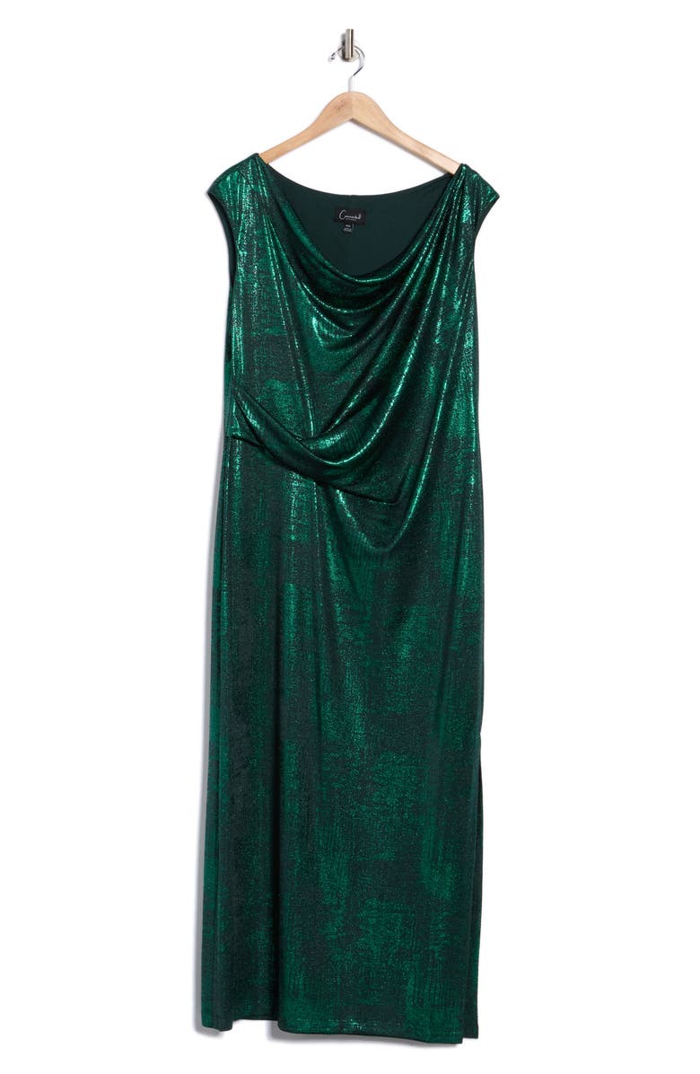 Connected Apparel Drape Neck Knit Midi Dress, Main, color, Emerald