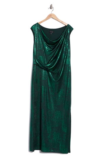 Connected Apparel Drape Neck Knit Midi Dress In Green