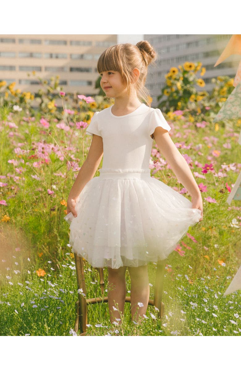 Deux par Deux Little Girl's Bi-Material Dress With Glitter Hearts Skirt Snow White, Alternate, color, 