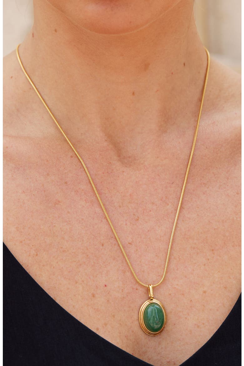 Aventurine Oval Pendant Necklace, Alternate, color, GOLD/ AVENTURINE
