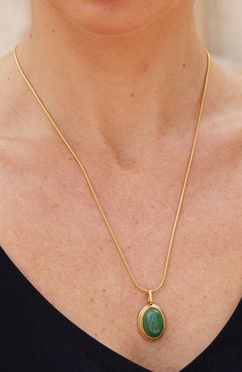 SAVVY CIE JEWELS Aventurine Oval Pendant Necklace, Alternate, color, Gold/ Aventurine