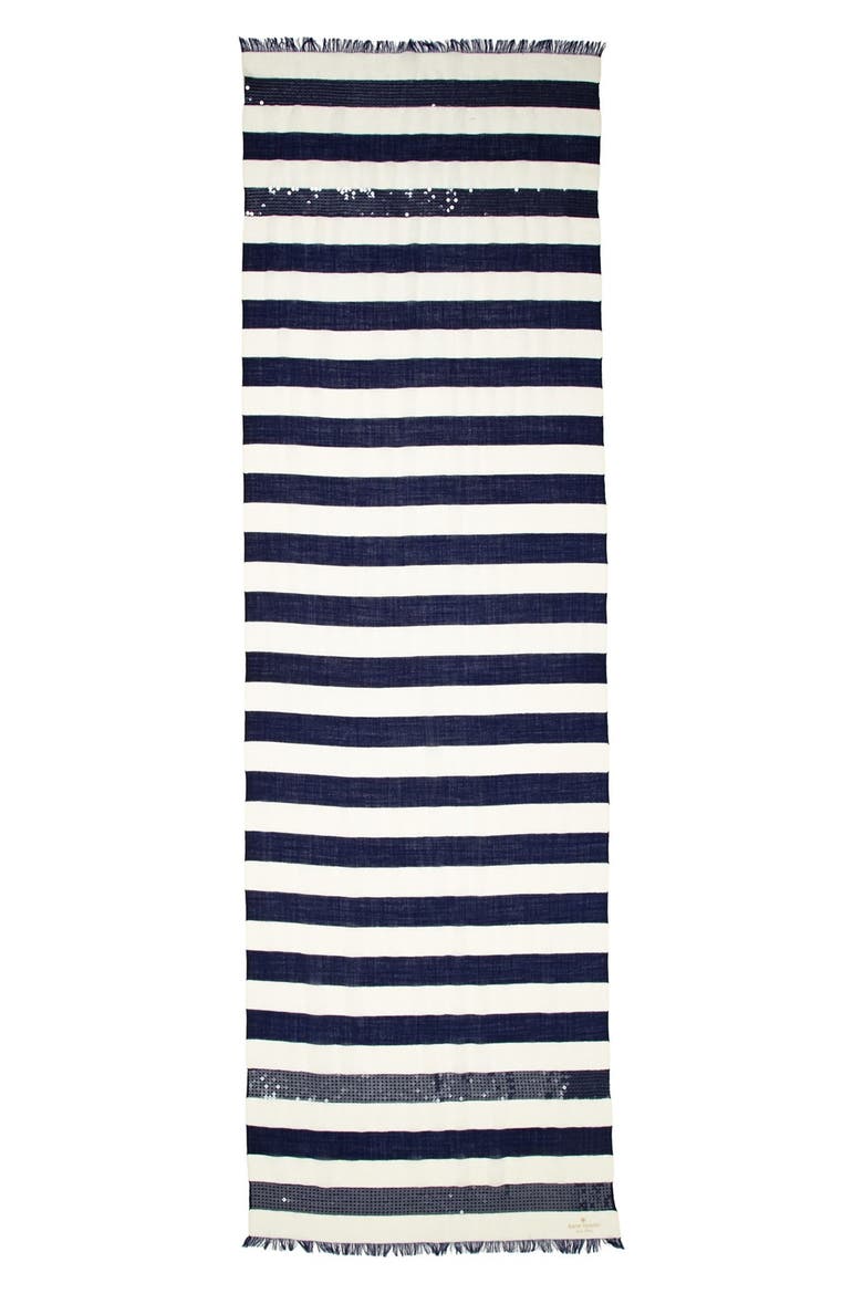 sequin embellished stripe scarf, Alternate, color, FRENCH NAVY/ CREAM