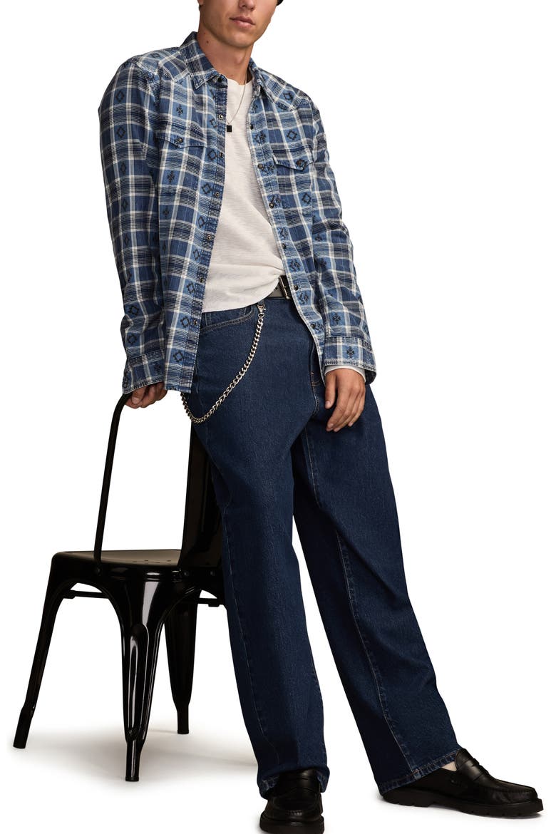 Plaid Cotton Dobby Snap-Up Western Shirt, Alternate, color, INDIGO MULTI