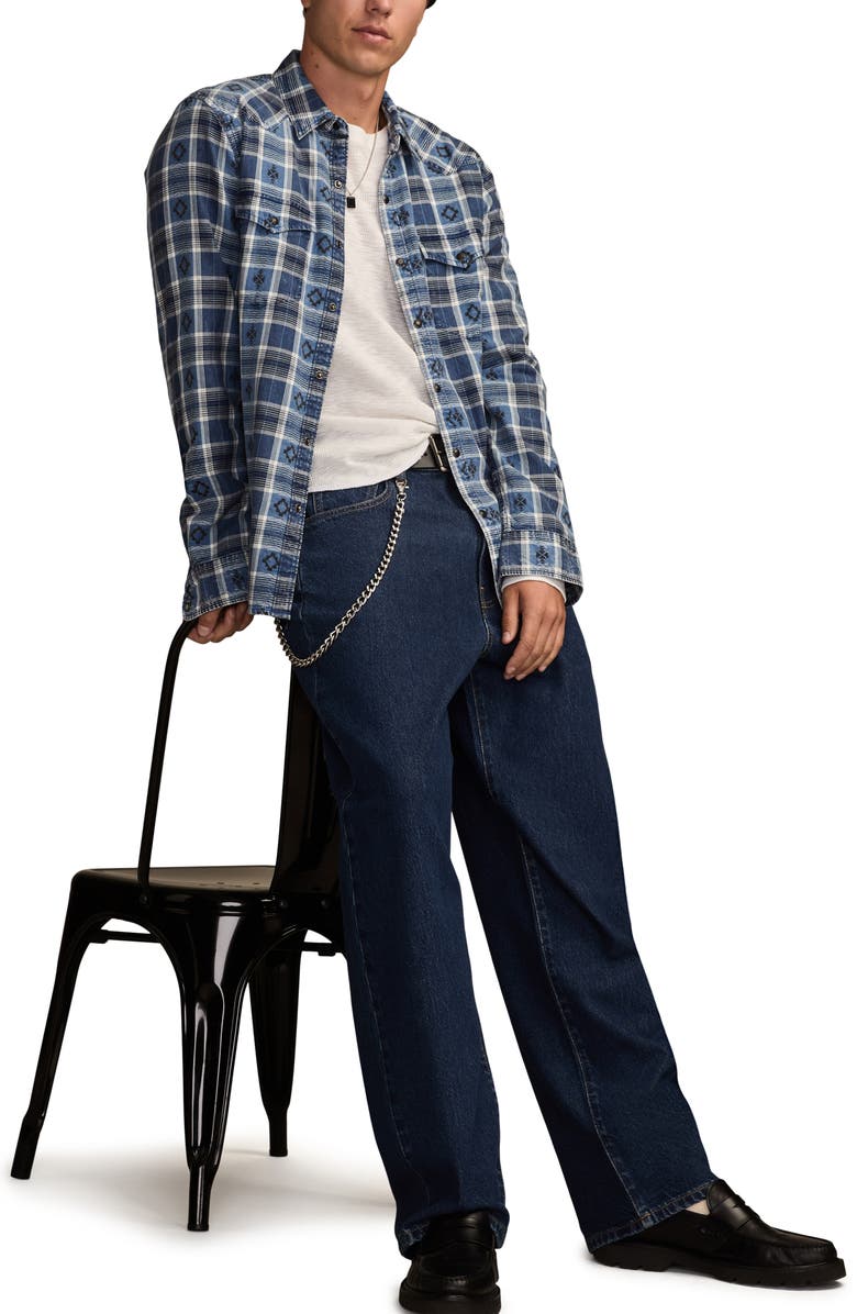 Lucky Brand Plaid Cotton Dobby Snap-Up Western Shirt, Alternate, color, Indigo Multi